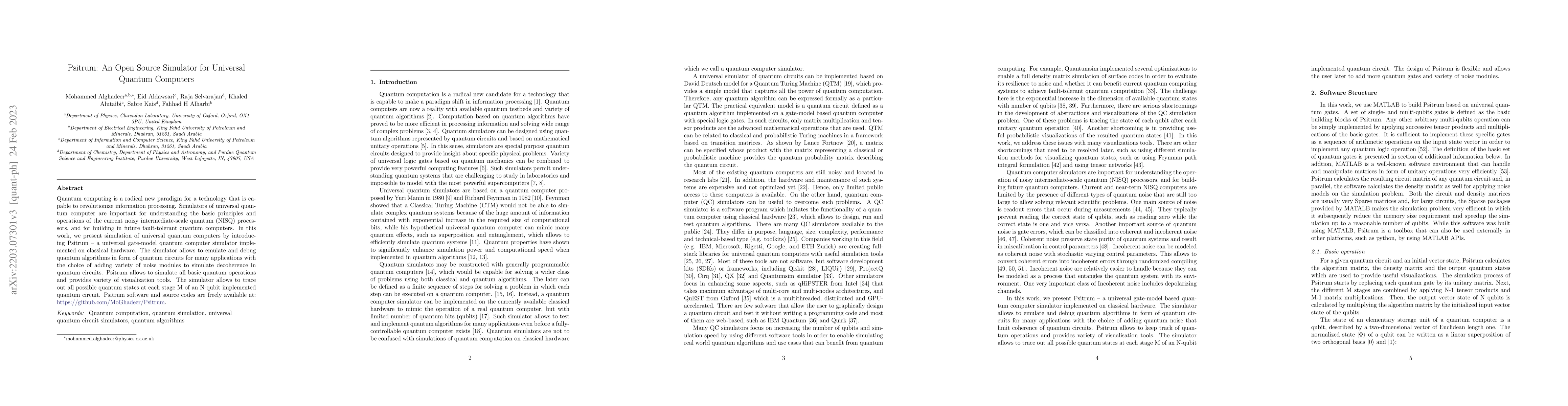 Thumbnail for Psitrum: An Open Source Simulator for Universal Quantum Computers