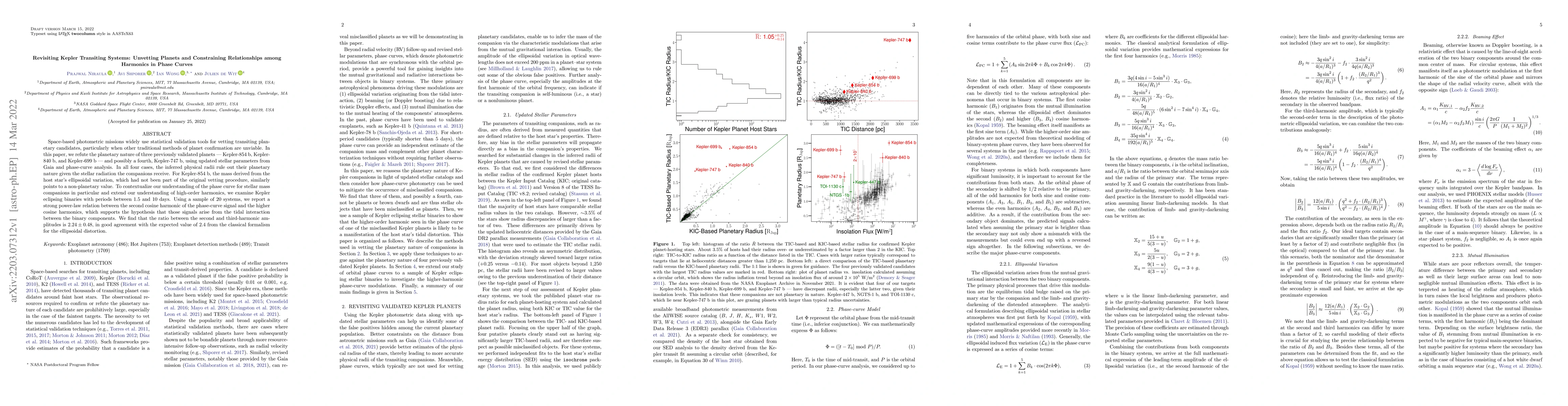 Thumbnail for Revisiting Kepler Transiting Systems: Unvetting Planets and Constraining
  Relationships among Harmonics in Phase Curves