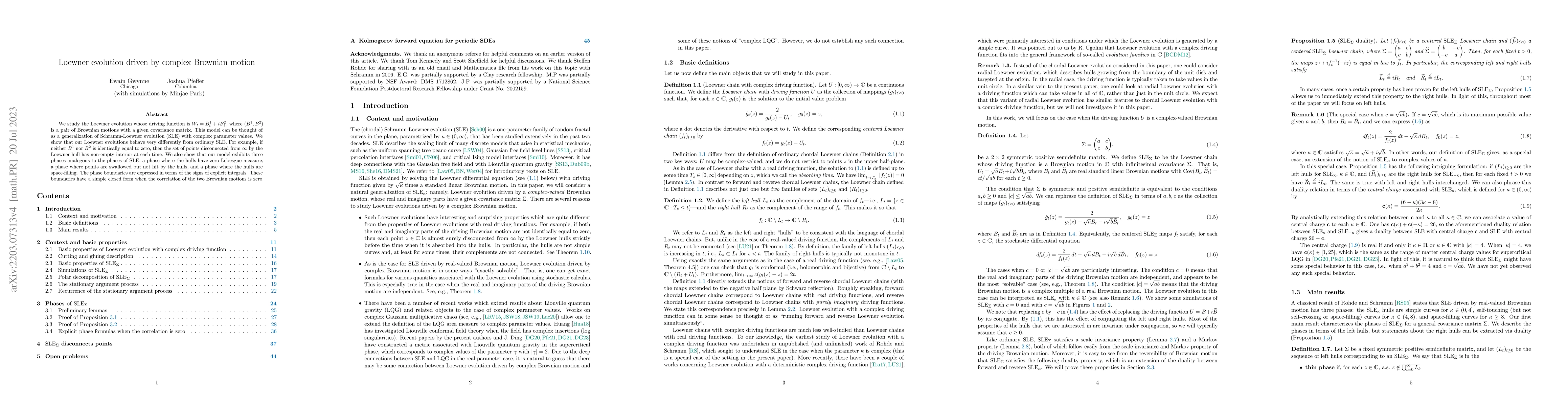 Thumbnail for Loewner evolution driven by complex Brownian motion (with simulations by
  Minjae Park)