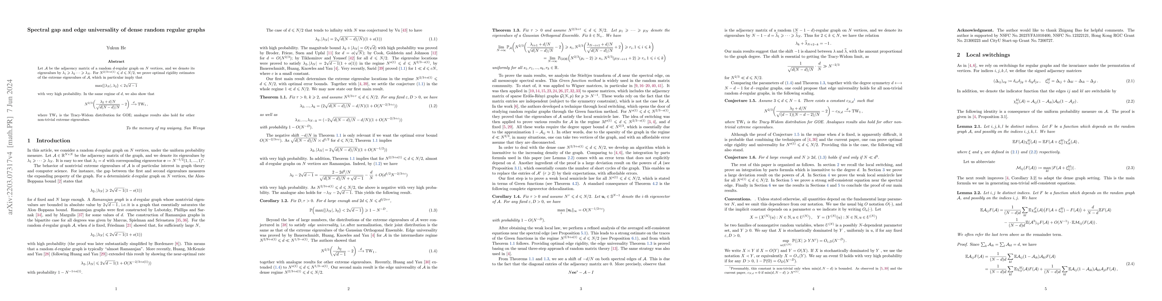 Thumbnail for Spectral gap and edge universality of dense random regular graphs