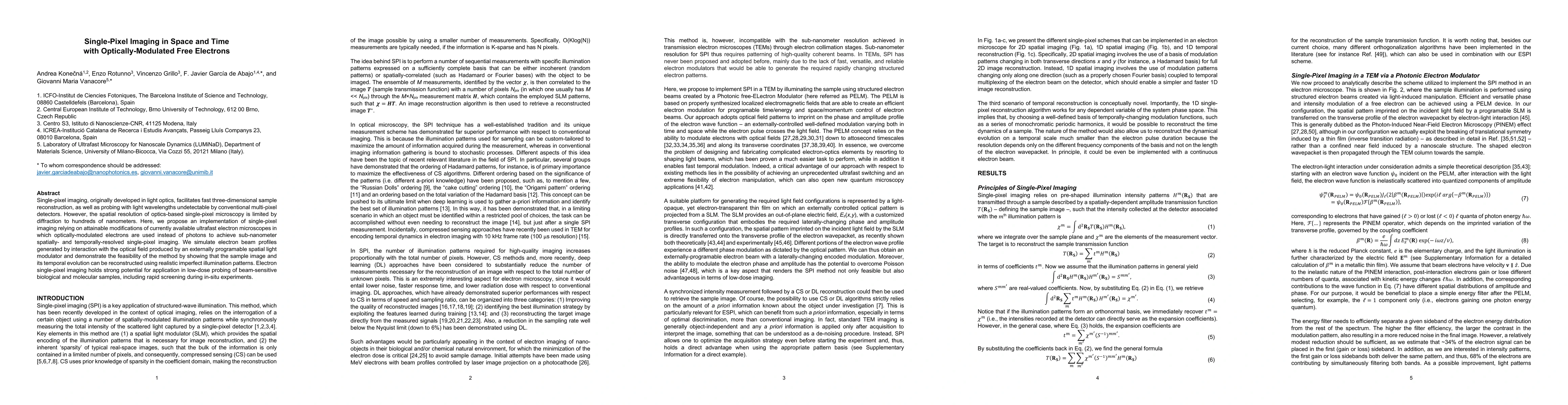 Thumbnail for Single-Pixel Imaging in Space and Time with Optically-Modulated Free
  Electrons