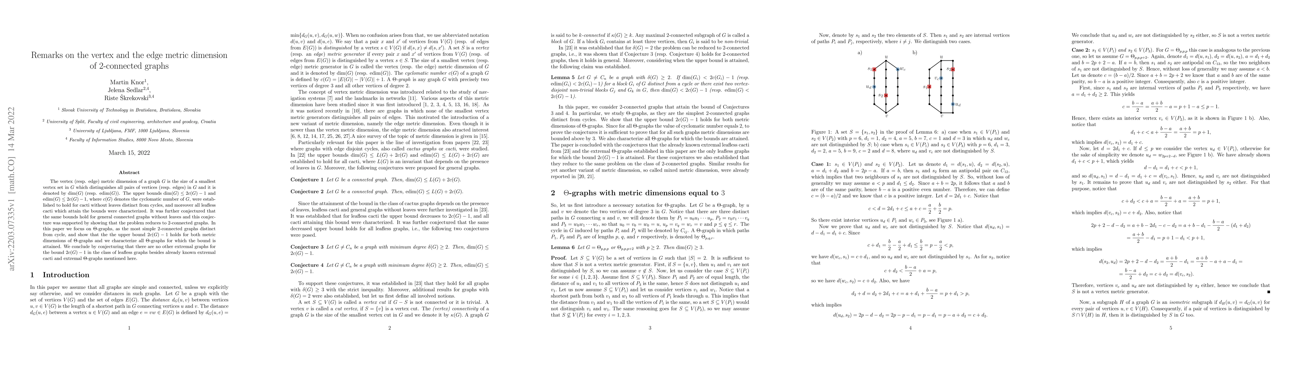 Thumbnail for Remarks on the vertex and the edge metric dimension of 2-connected
  graphs