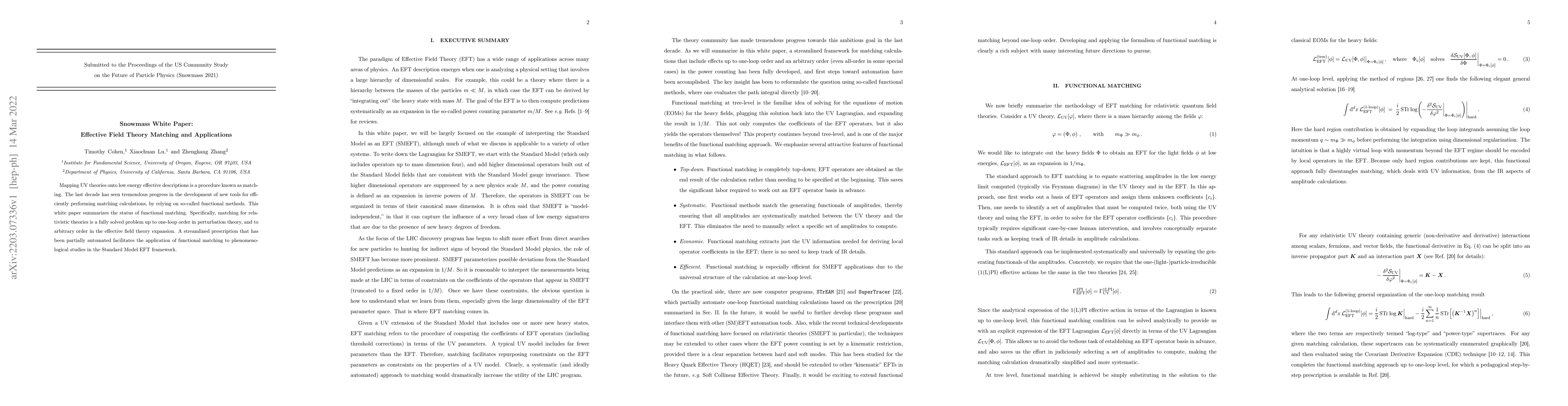 Thumbnail for Snowmass White Paper: Effective Field Theory Matching and Applications