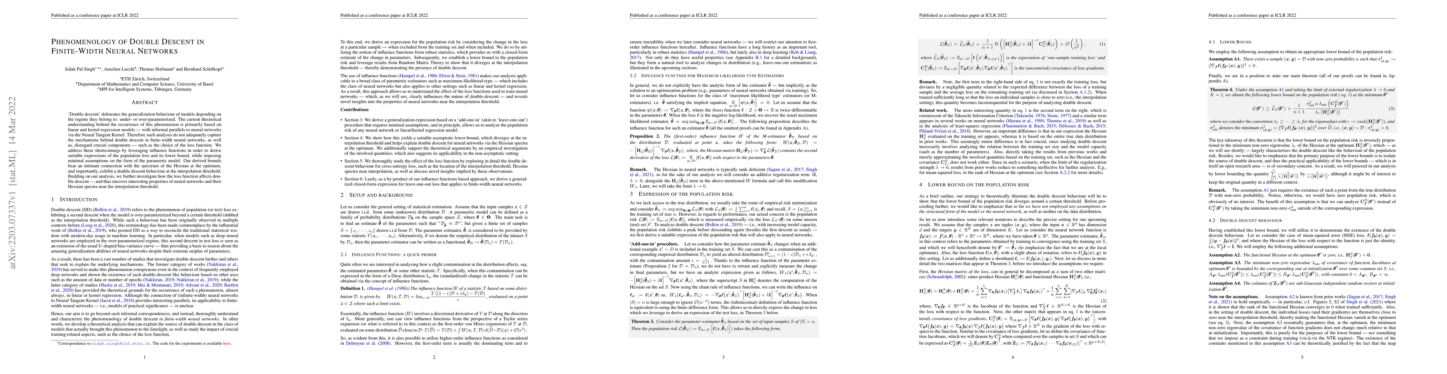 Thumbnail for Phenomenology of Double Descent in Finite-Width Neural Networks