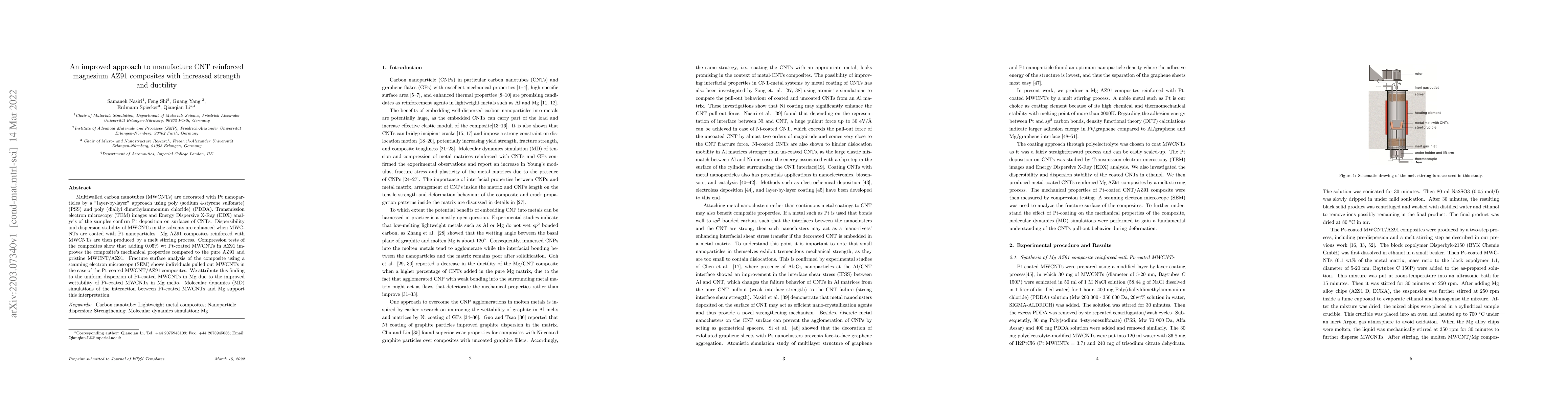 Thumbnail for An improved approach to manufacture CNT reinforced magnesium AZ91
  composites with increased strength and ductility