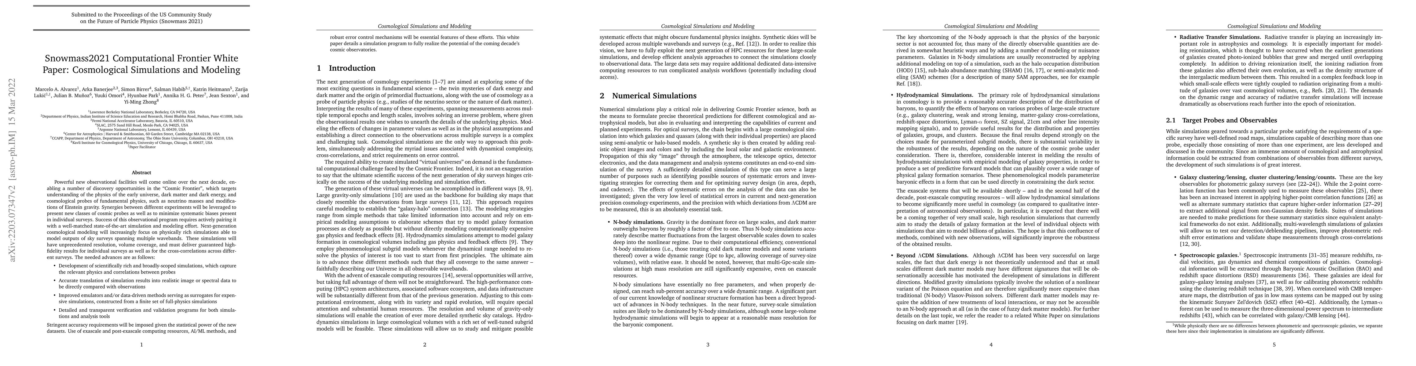 Thumbnail for Snowmass2021 Computational Frontier White Paper: Cosmological
  Simulations and Modeling