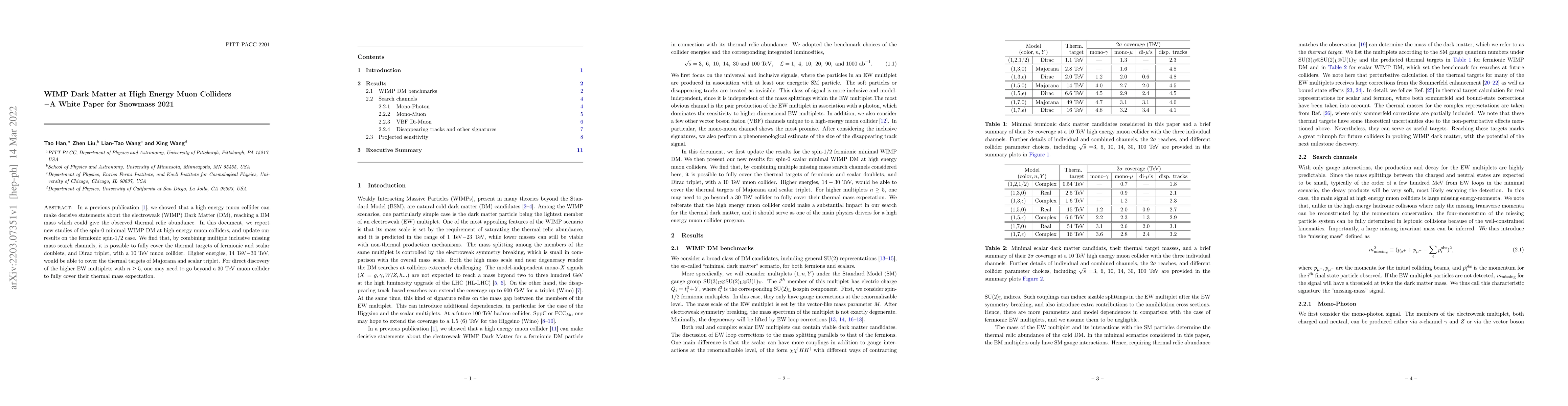 Thumbnail for WIMP Dark Matter at High Energy Muon Colliders $-$A White Paper for
  Snowmass 2021