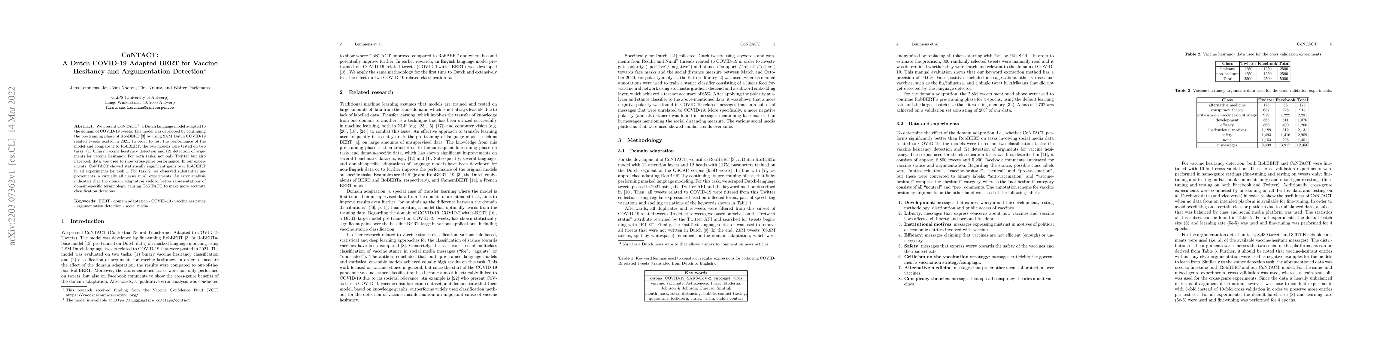 Thumbnail for CoNTACT: A Dutch COVID-19 Adapted BERT for Vaccine Hesitancy and
  Argumentation Detection