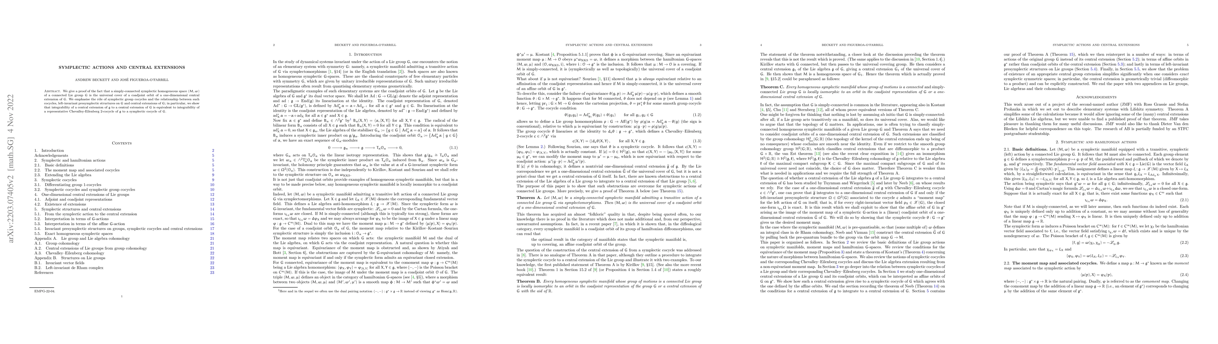 Thumbnail for Symplectic Actions and Central Extensions