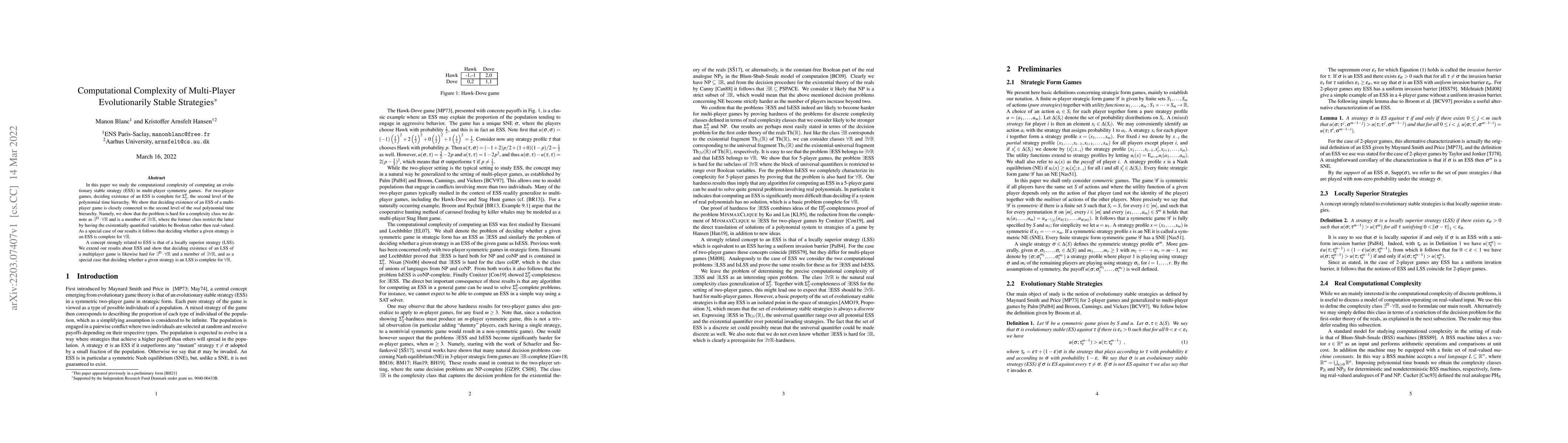 Thumbnail for Computational Complexity of Multi-Player Evolutionarily Stable
  Strategies
