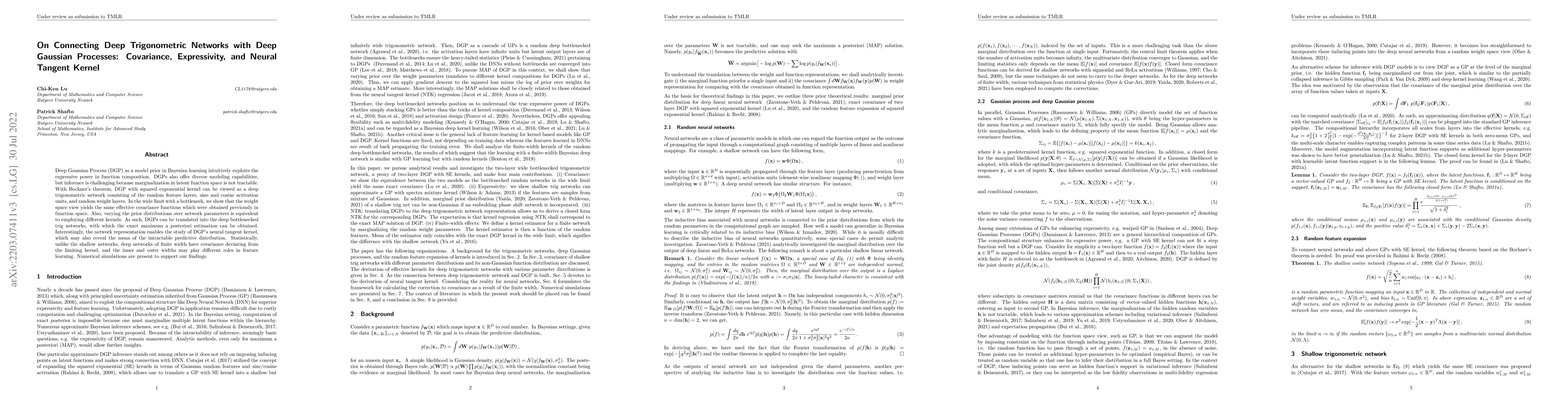 Thumbnail for On Connecting Deep Trigonometric Networks with Deep Gaussian Processes:
  Covariance, Expressivity, and Neural Tangent Kernel
