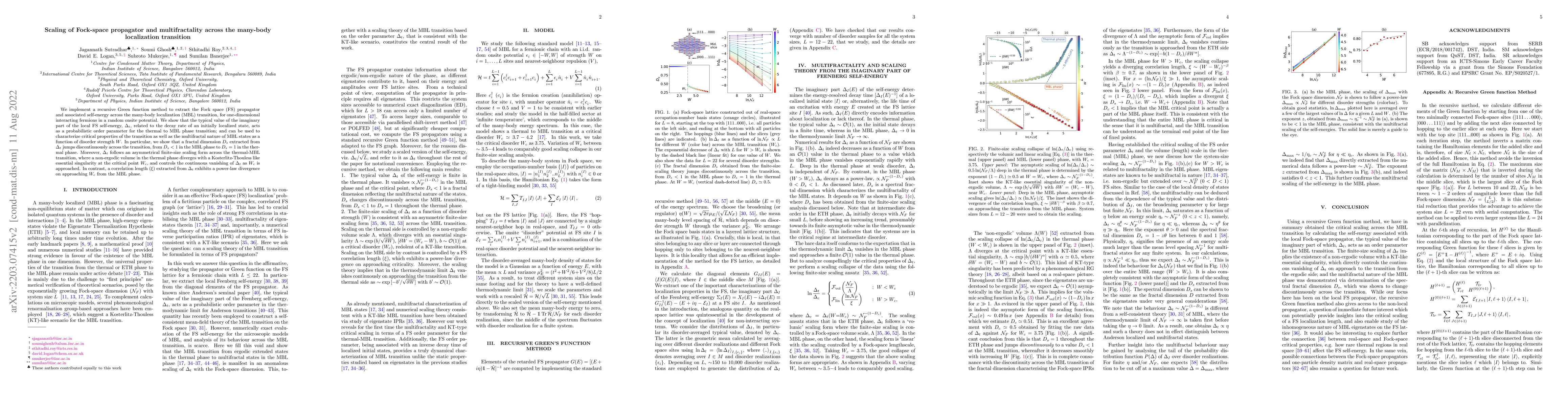 Thumbnail for Scaling of Fock-space propagator and multifractality across the
  many-body localization transition