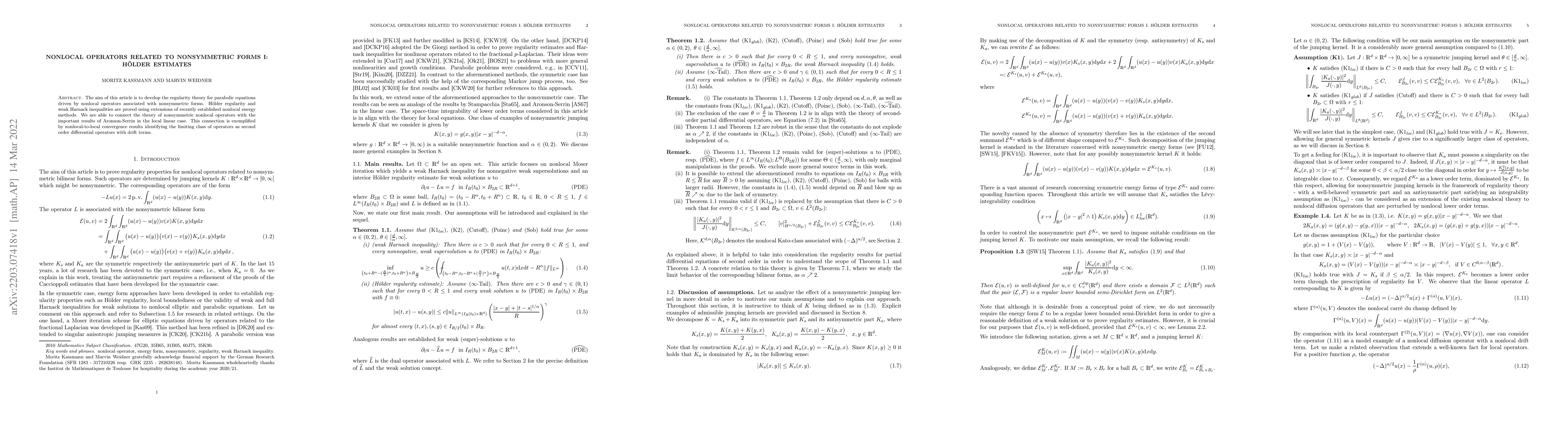 Thumbnail for Nonlocal operators related to nonsymmetric forms I: H\"older estimates