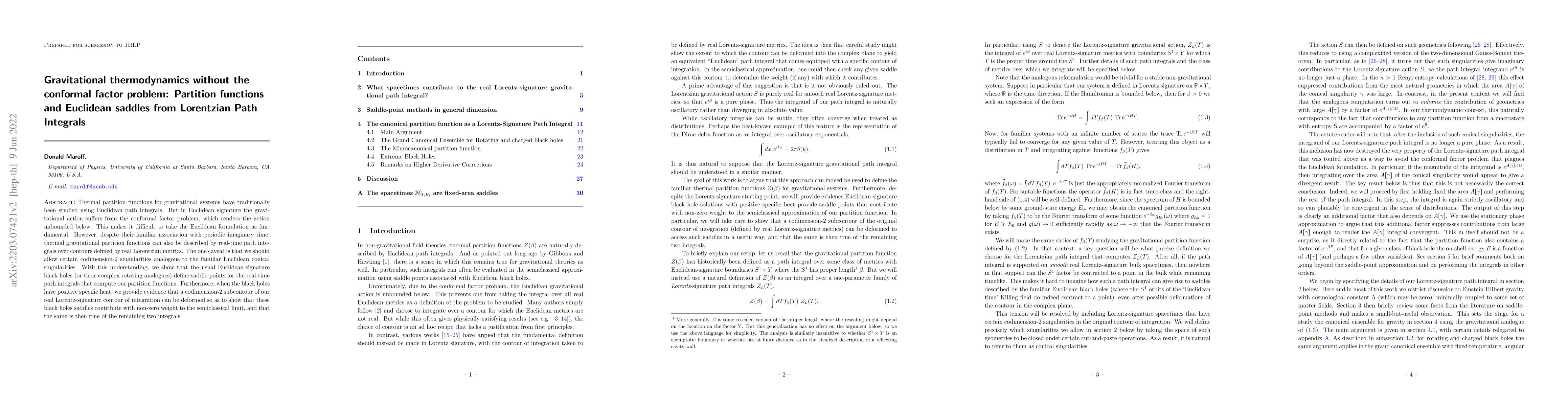 Thumbnail for Gravitational thermodynamics without the conformal factor problem:
  Partition functions and Euclidean saddles from Lorentzian Path Integrals