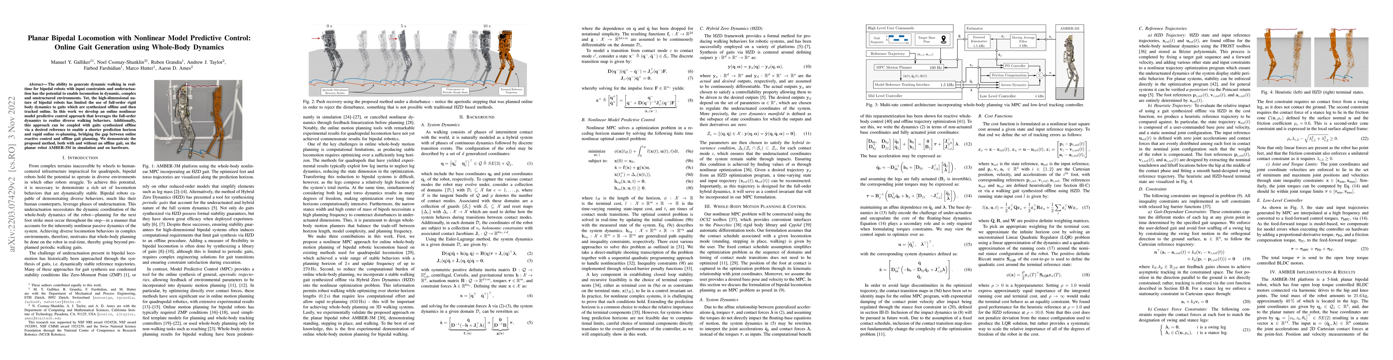 Thumbnail for Planar Bipedal Locomotion with Nonlinear Model Predictive Control:
  Online Gait Generation using Whole-Body Dynamics