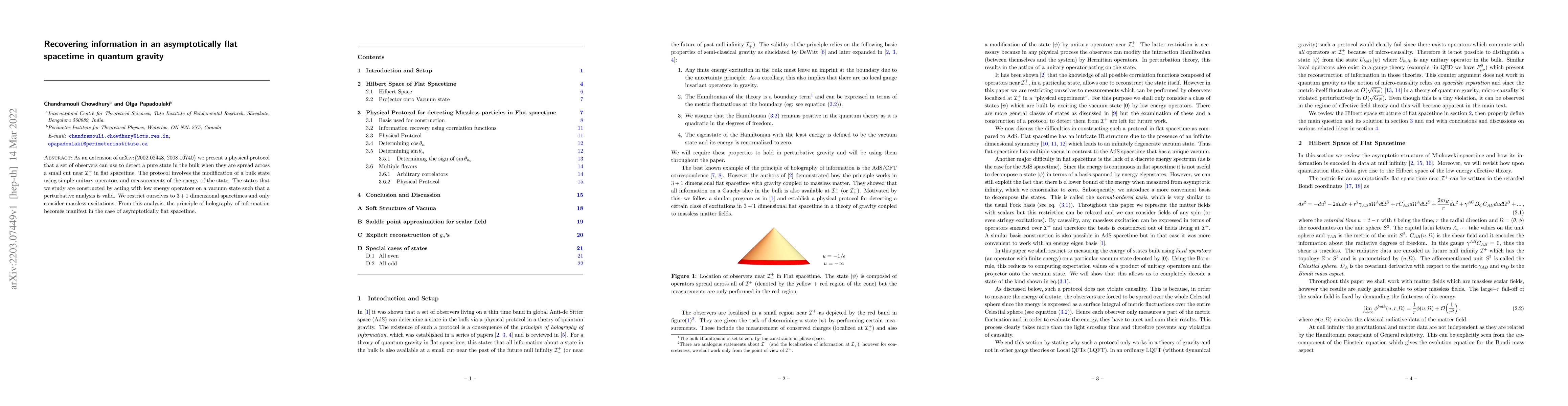 Thumbnail for Recovering information in an asymptotically flat spacetime in quantum
  gravity