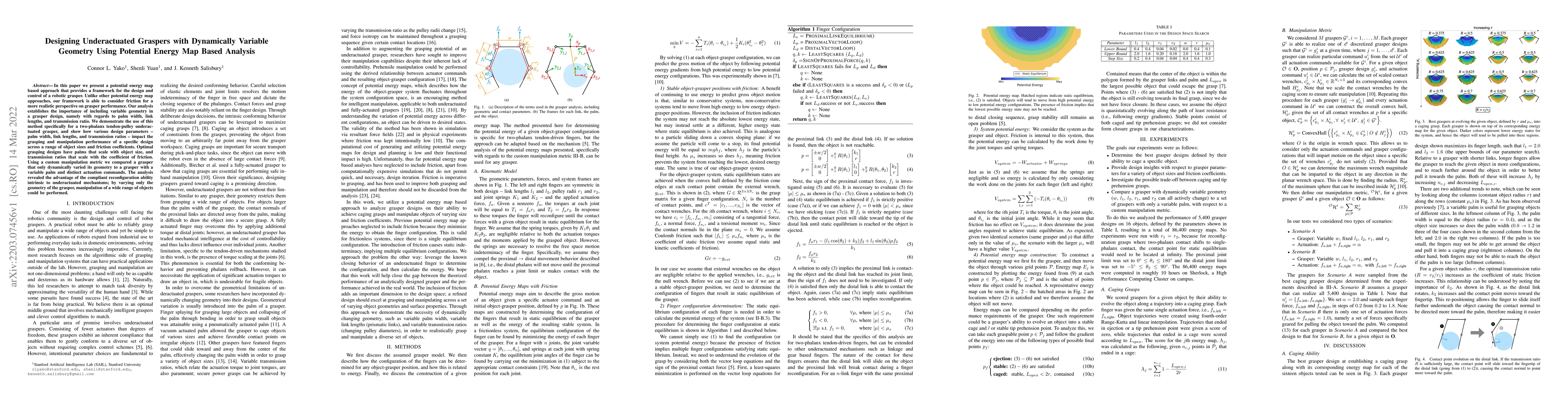 Thumbnail for Designing Underactuated Graspers with Dynamically Variable Geometry
  Using Potential Energy Map Based Analysis
