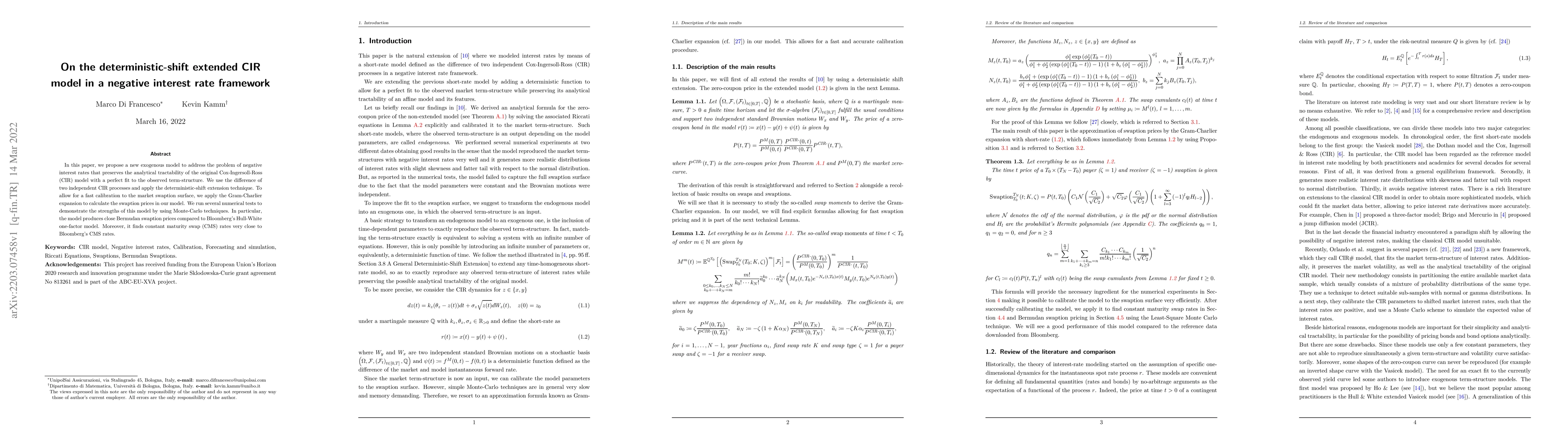 Thumbnail for On the deterministic-shift extended CIR model in a negative interest
  rate framework