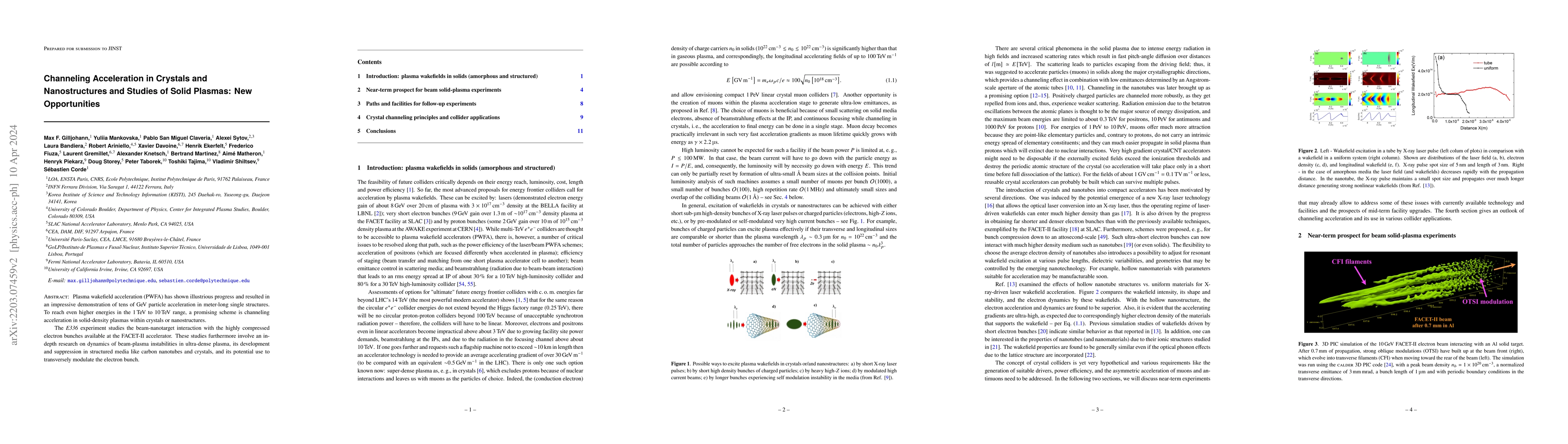 Thumbnail for Channeling Acceleration in Crystals and Nanostructures and Studies of
  Solid Plasmas: New Opportunities
