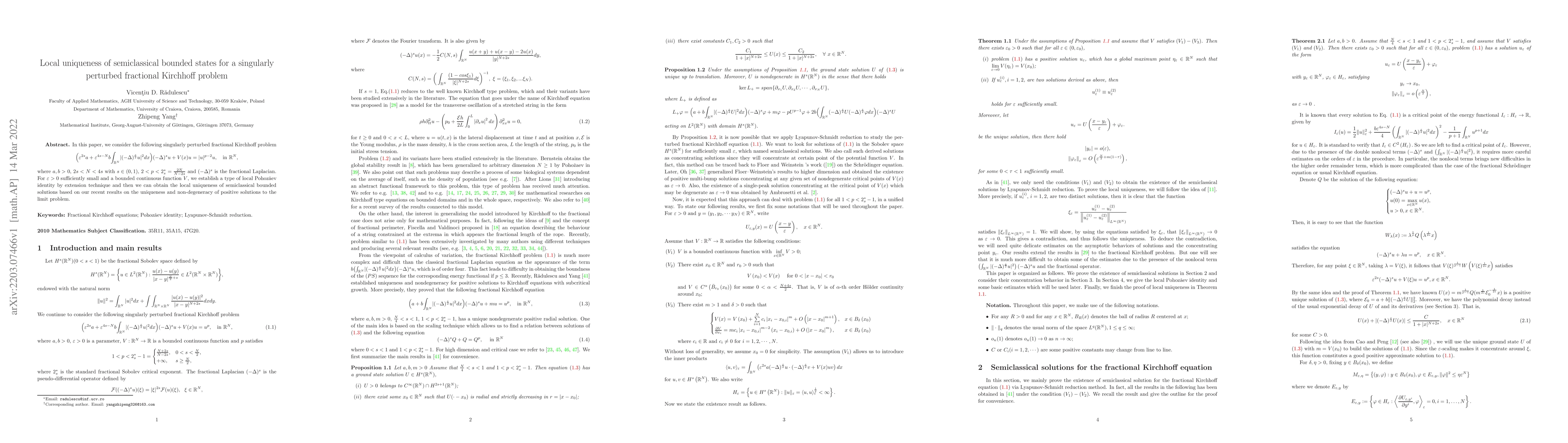 Thumbnail for Local uniqueness of semiclassical bounded states for a singularly
  perturbed fractional Kirchhoff problem