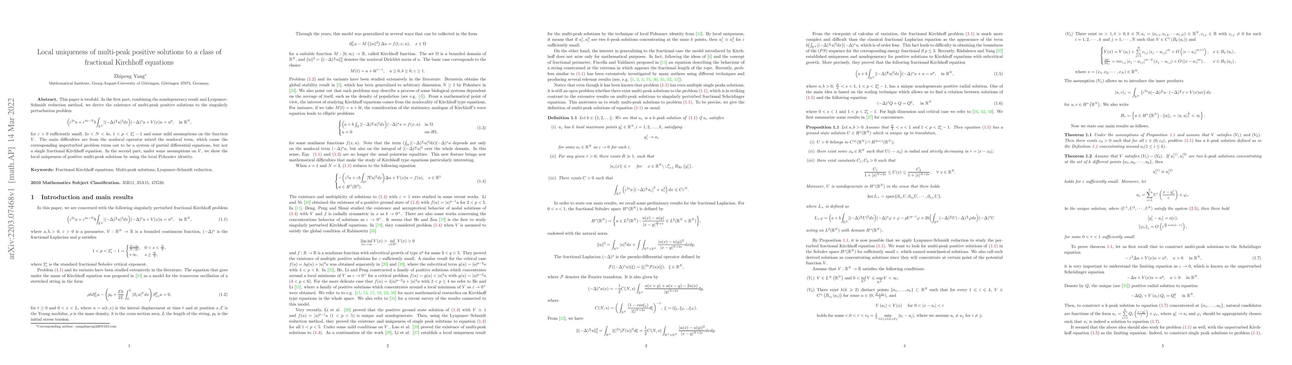 Thumbnail for Local uniqueness of multi-peak positive solutions to a class of
  fractional Kirchhoff equations