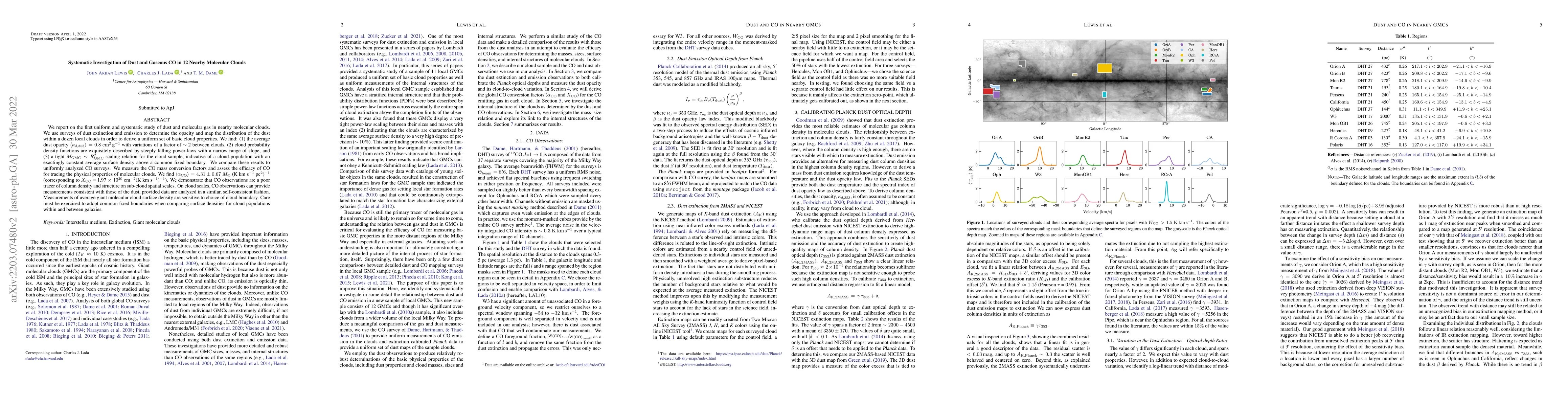 Thumbnail for Systematic Investigation of Dust and Gaseous CO in 12 Nearby Molecular
  Clouds
