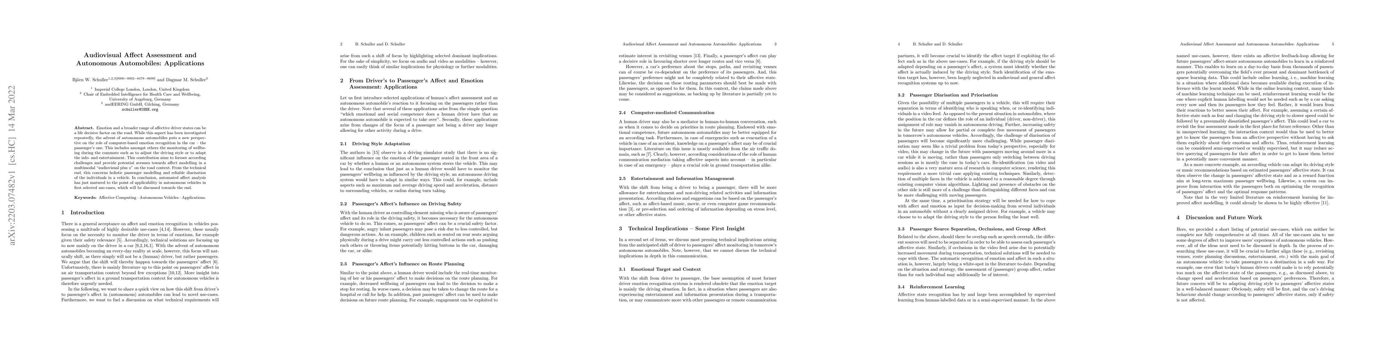 Thumbnail for Audiovisual Affect Assessment and Autonomous Automobiles: Applications