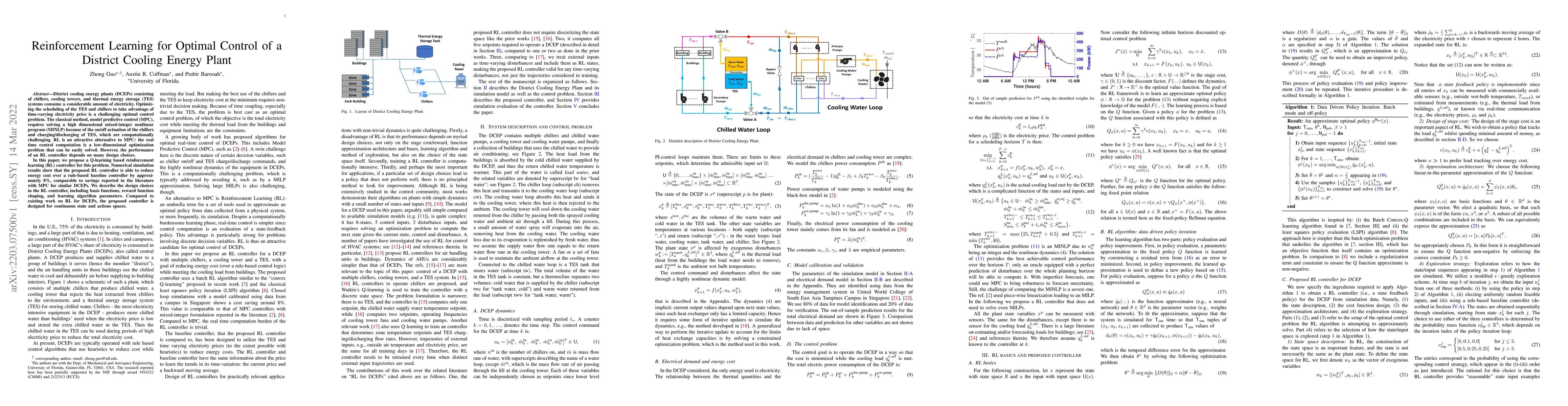 Thumbnail for Reinforcement Learning for Optimal Control of a District Cooling Energy
  Plant