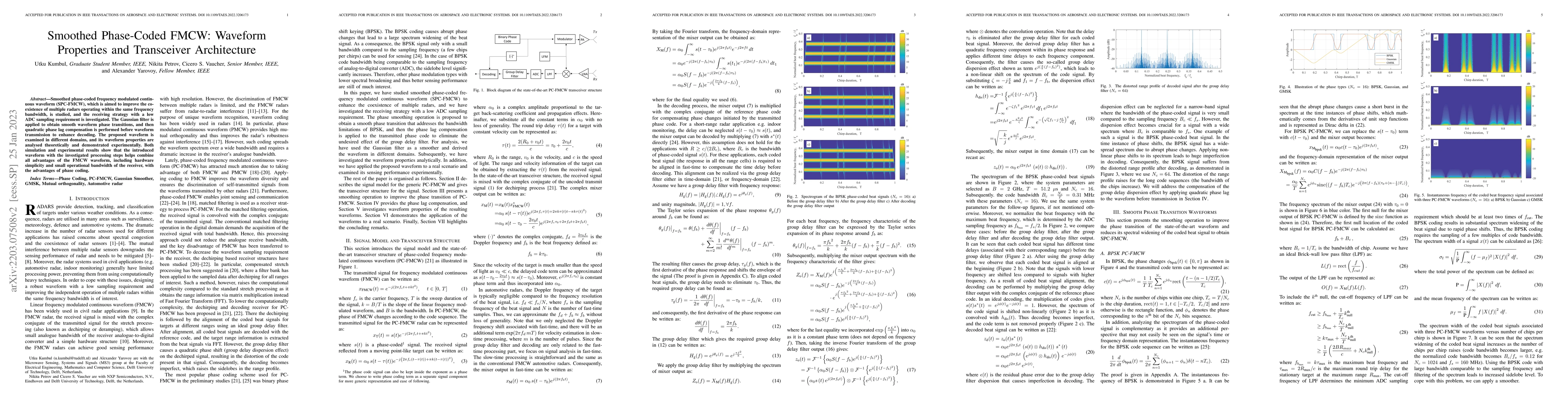 Thumbnail for Smoothed Phase-Coded FMCW: Waveform Properties and Transceiver
  Architecture