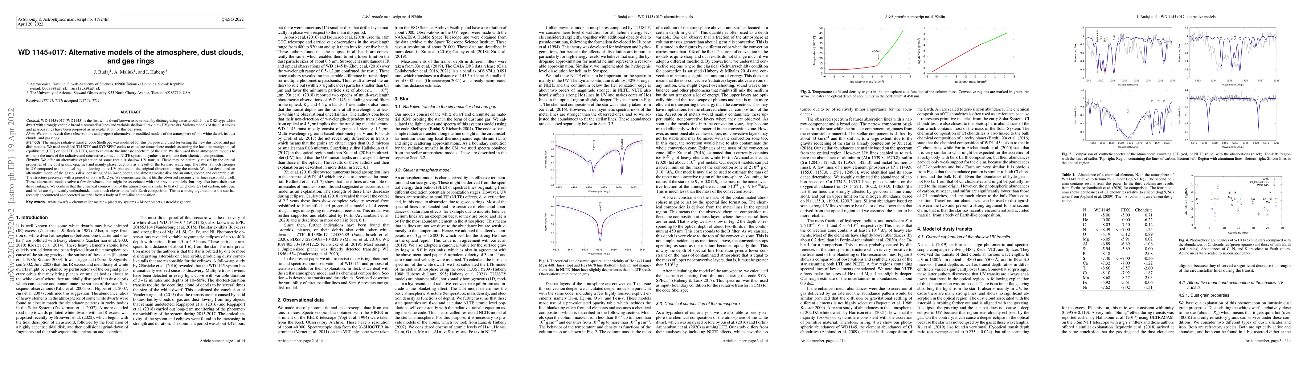 Thumbnail for WD 1145+017: Alternative models of the atmosphere, dust clouds, and gas
  rings