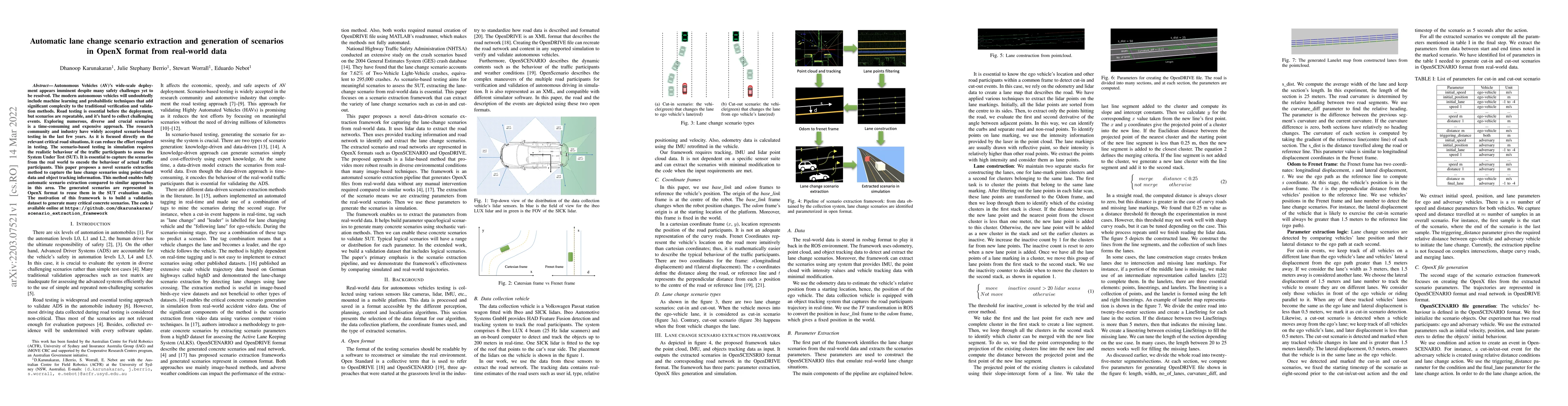 Thumbnail for Automatic lane change scenario extraction and generation of scenarios in
  OpenX format from real-world data