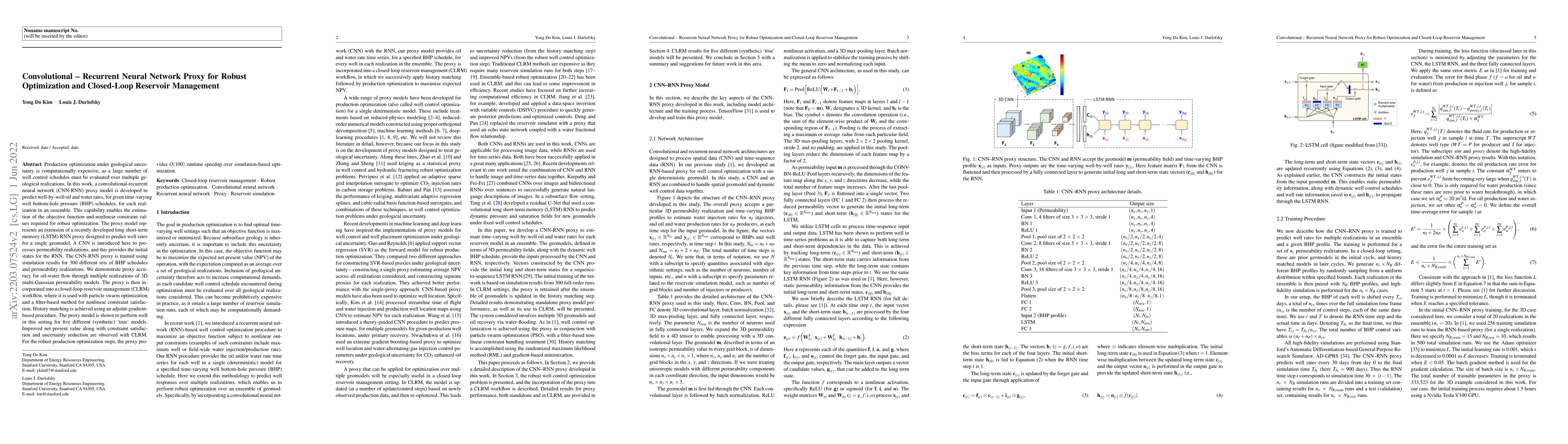 Thumbnail for Convolutional-Recurrent Neural Network Proxy for Robust Optimization and
  Closed-Loop Reservoir Management