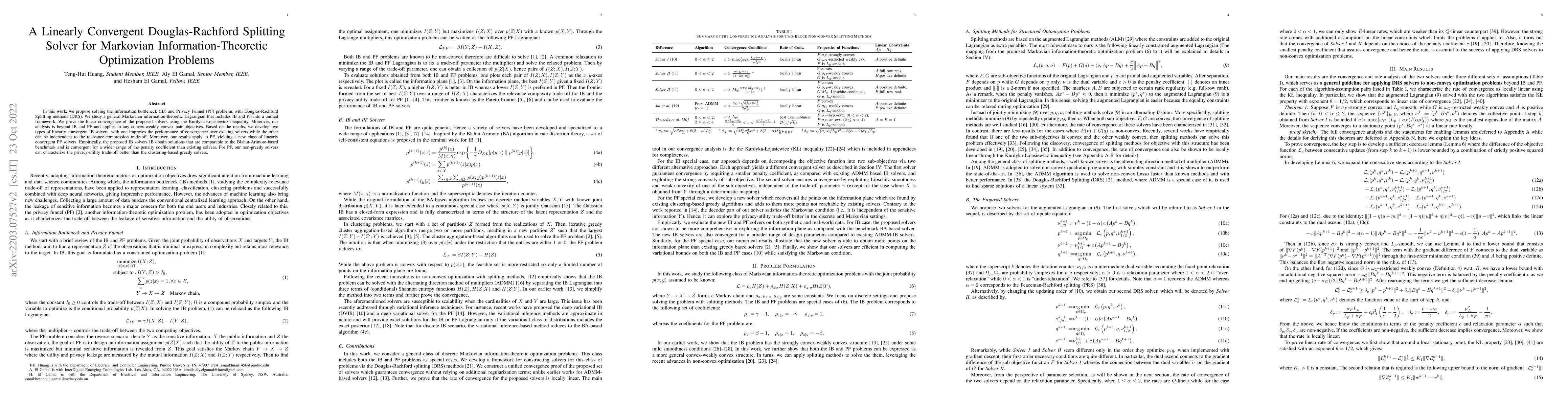 Thumbnail for A Linearly Convergent Douglas-Rachford Splitting Solver for Markovian
  Information-Theoretic Optimization Problems