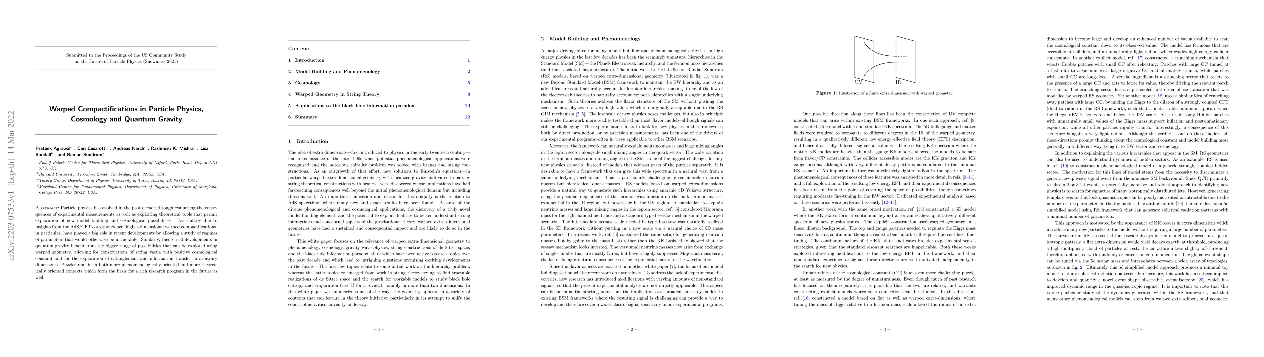 Thumbnail for Warped Compactifications in Particle Physics, Cosmology and Quantum
  Gravity
