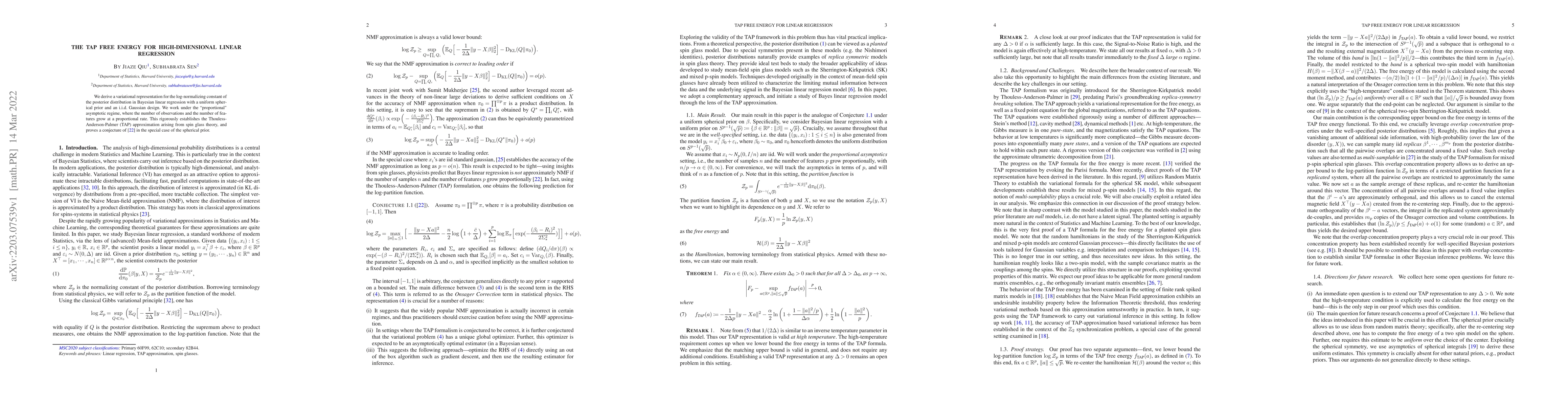 Thumbnail for The TAP free energy for high-dimensional linear regression