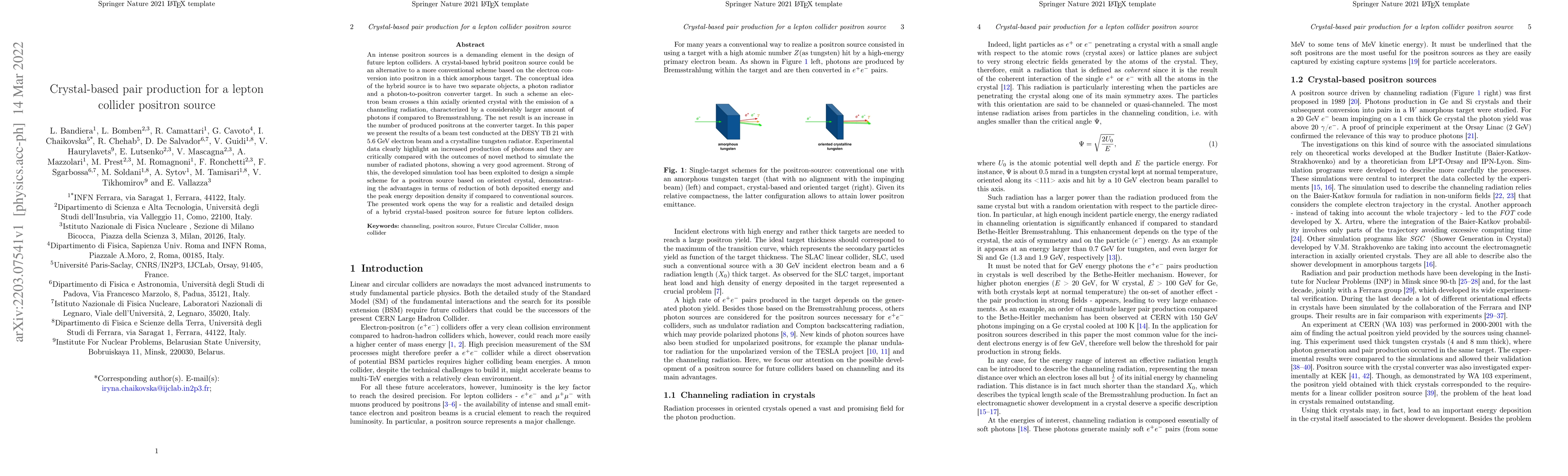 Thumbnail for Crystal-based pair production for a lepton collider positron source