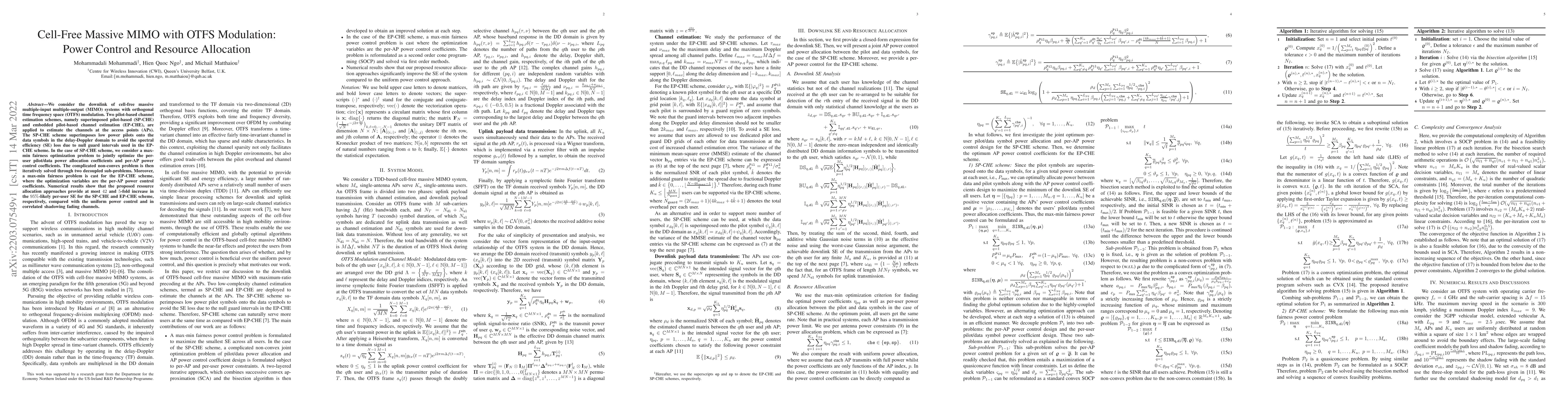 Thumbnail for Cell-Free Massive MIMO with OTFS Modulation: Power Control and Resource
  Allocation