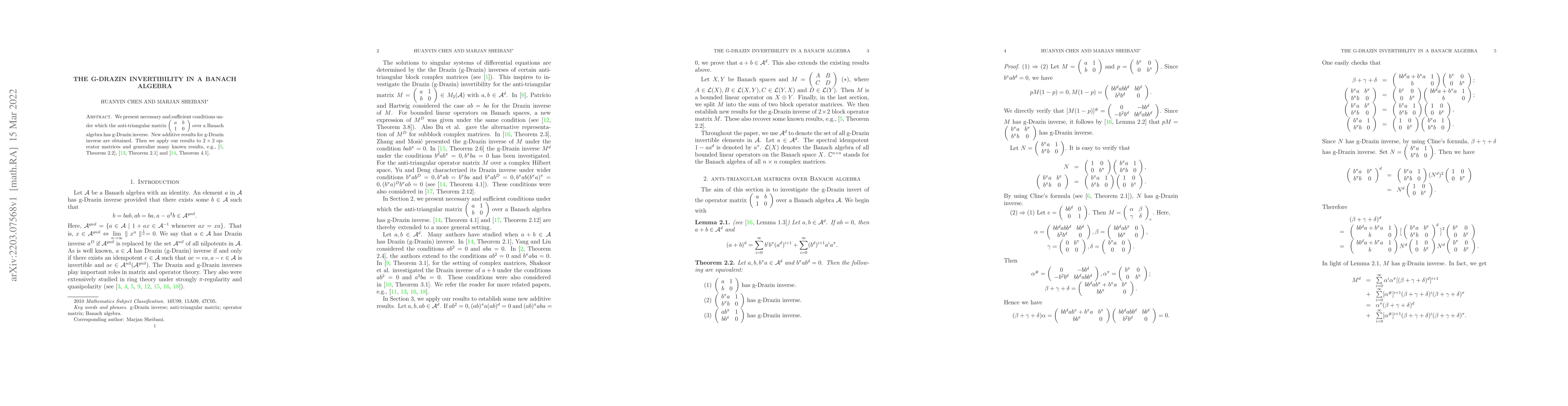 Thumbnail for The g-Drazin invertibility in a Banach algebra