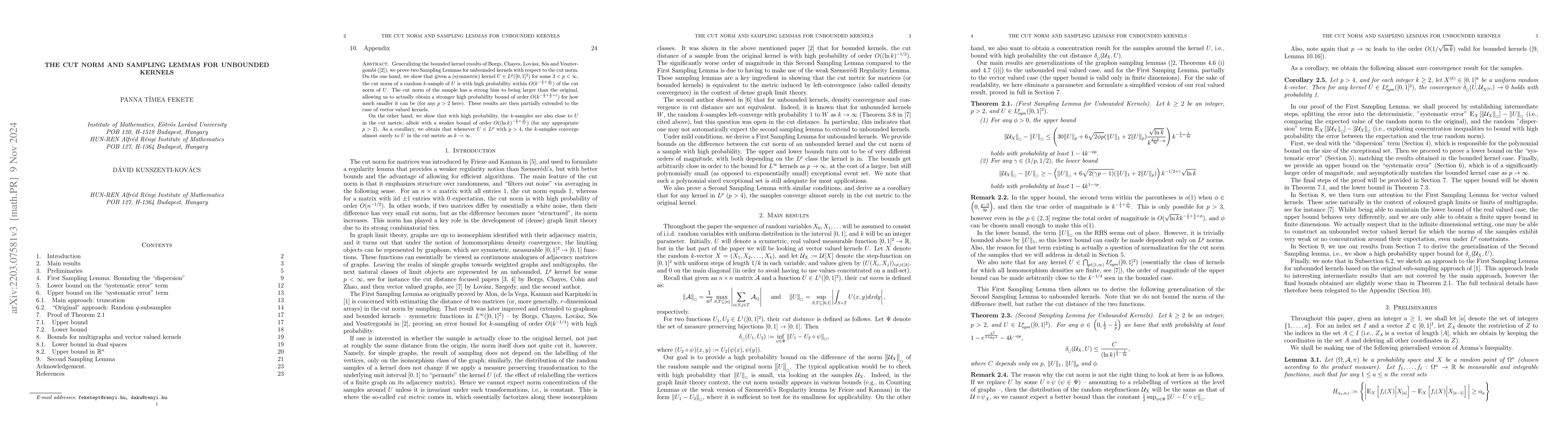 Thumbnail for The cut norm and Sampling Lemmas for unbounded kernels