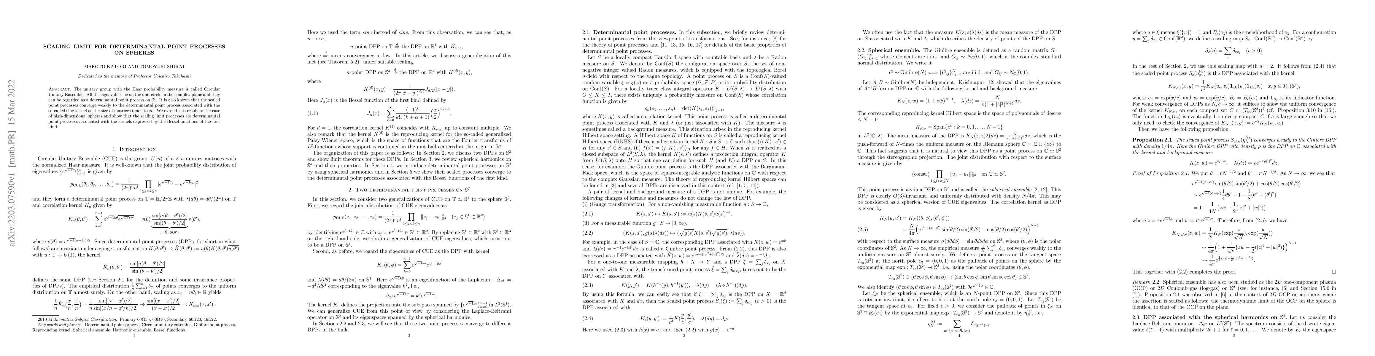 Thumbnail for Scaling limit for determinantal point processes on spheres