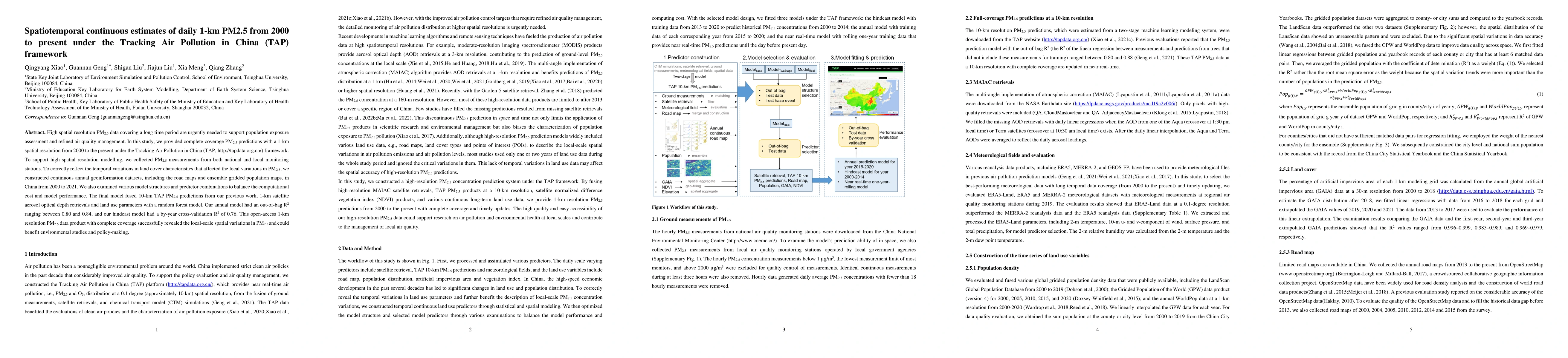 Thumbnail for Spatiotemporal continuous estimates of daily 1-km PM2.5 from 2000 to
  present under the Tracking Air Pollution in China (TAP) framework