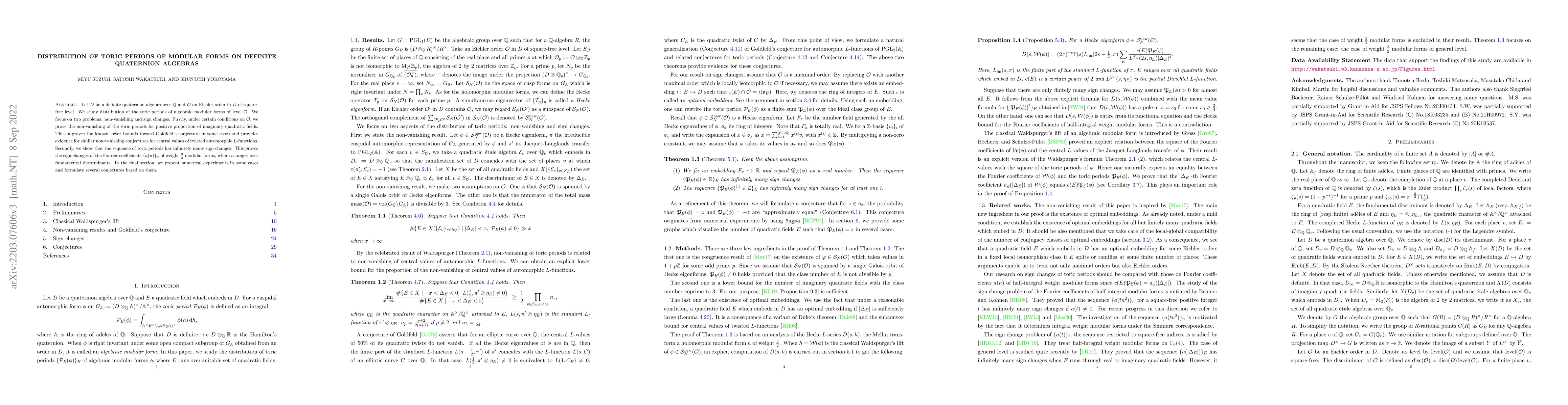 Thumbnail for Distribution of toric periods of modular forms on definite quaternion
  algebras