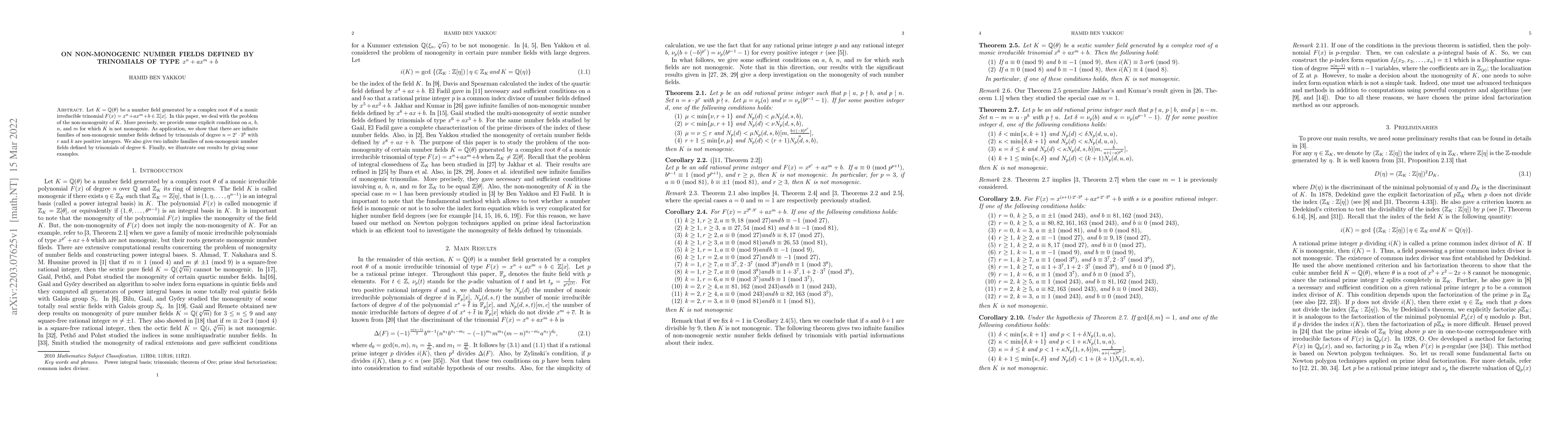 Thumbnail for On non-monogenic number fields defined by trinomials of type $x^n
  +ax^m+b$
