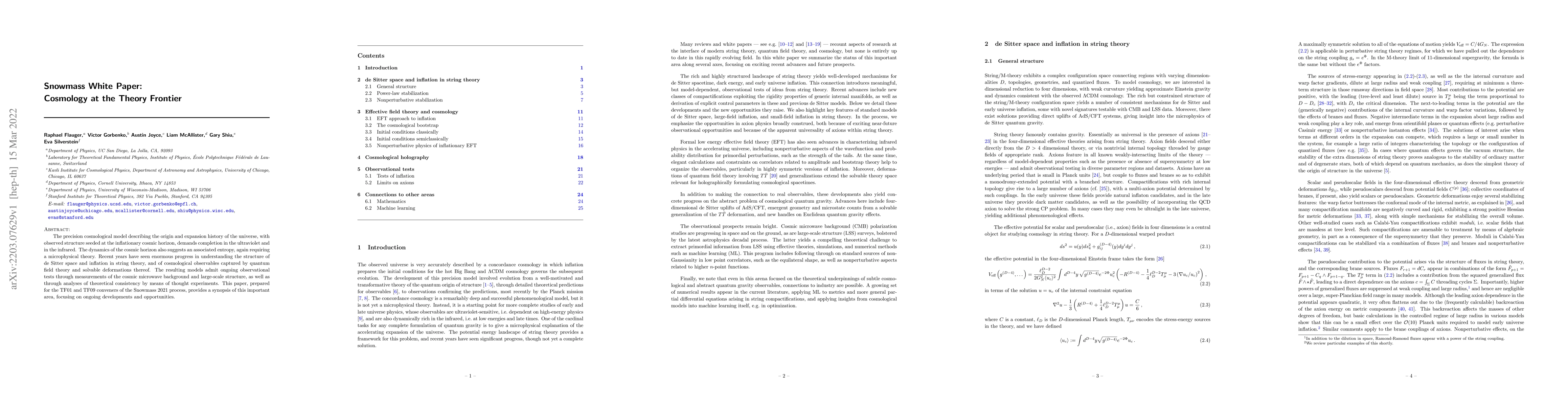 Thumbnail for Snowmass White Paper: Cosmology at the Theory Frontier