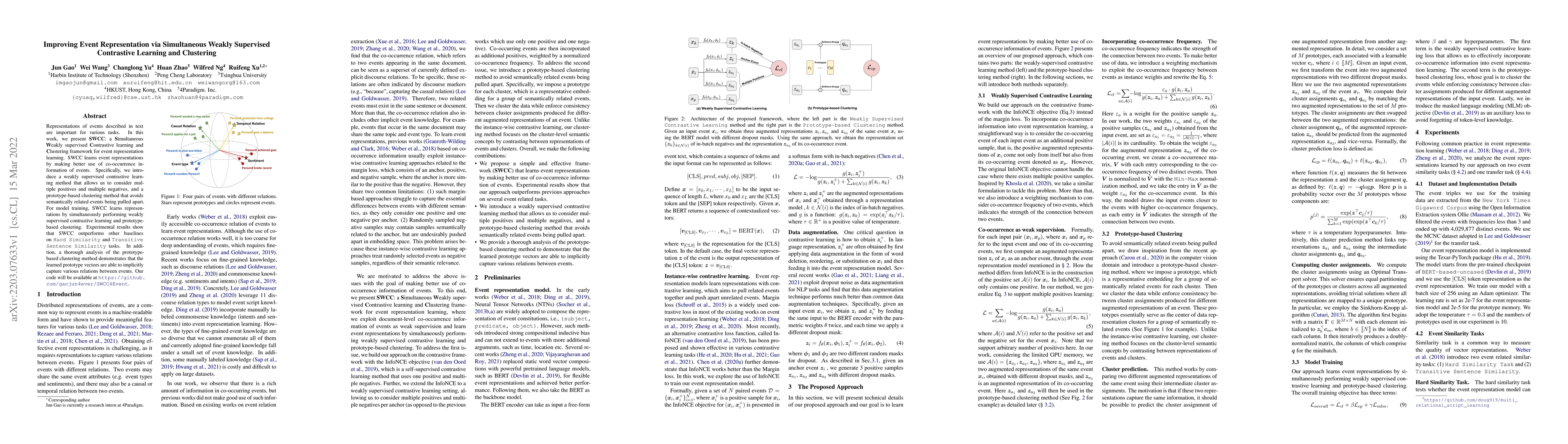 Thumbnail for Improving Event Representation via Simultaneous Weakly Supervised
  Contrastive Learning and Clustering