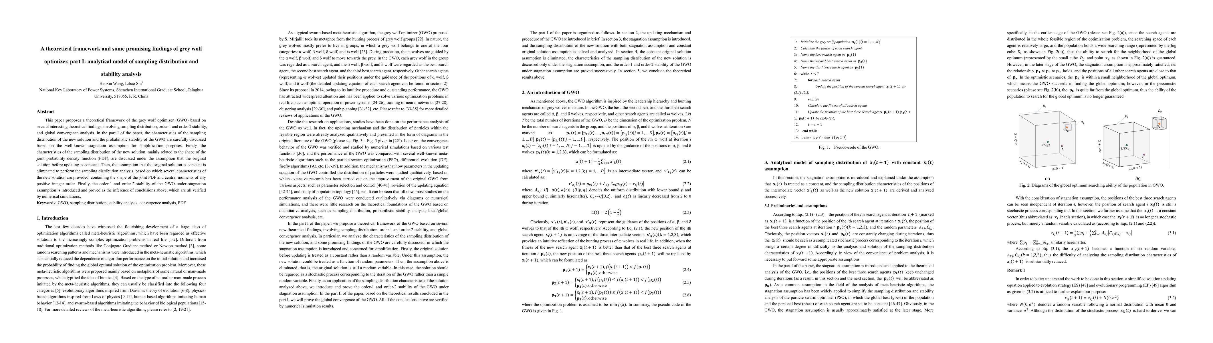 Thumbnail for A theoretical framework and some promising findings of grey wolf
  optimizer, part I: analytical model of sampling distribution and stability
  analysis