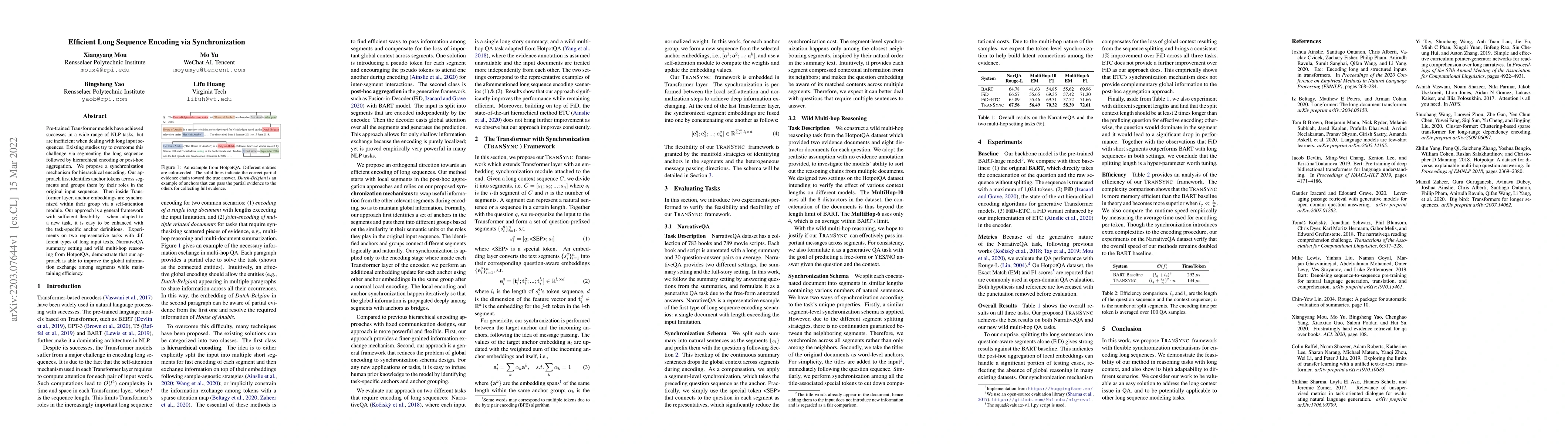 Thumbnail for Efficient Long Sequence Encoding via Synchronization