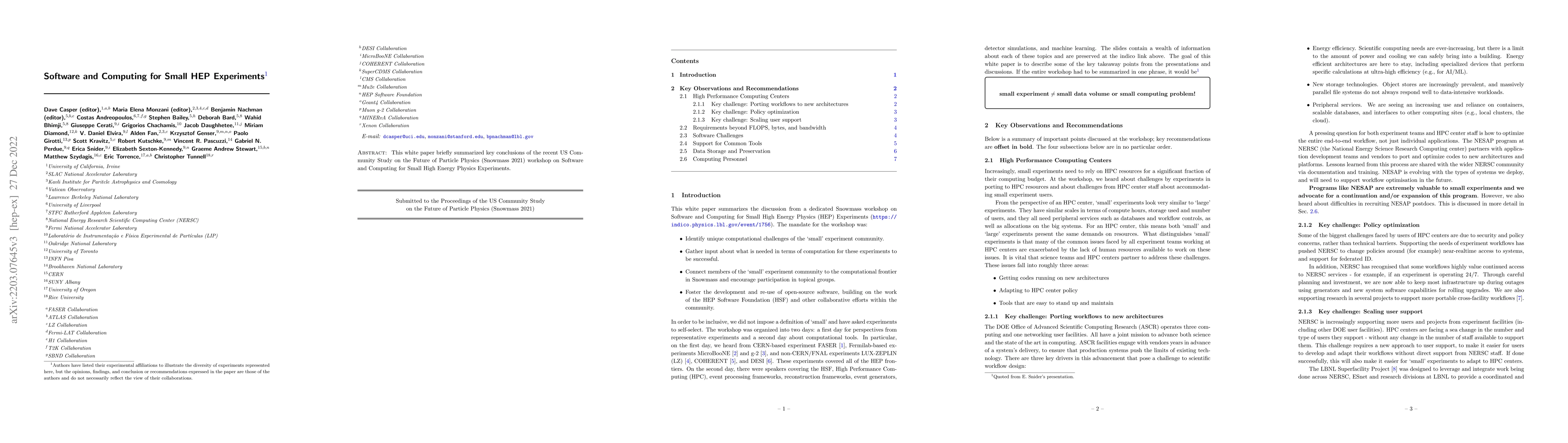 Thumbnail for Software and Computing for Small HEP Experiments