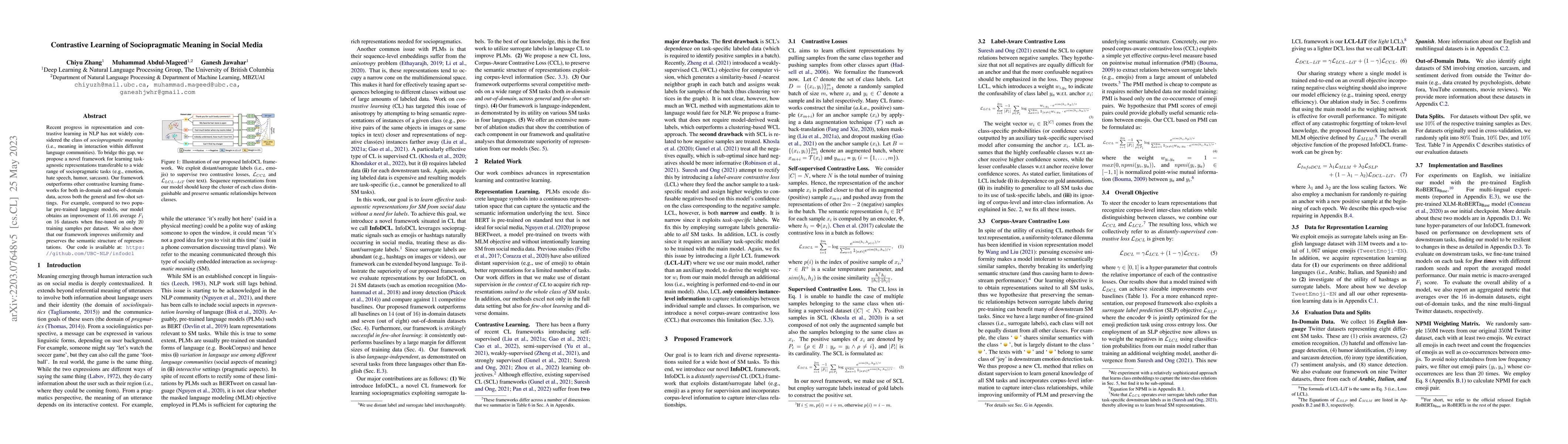 Thumbnail for Contrastive Learning of Sociopragmatic Meaning in Social Media