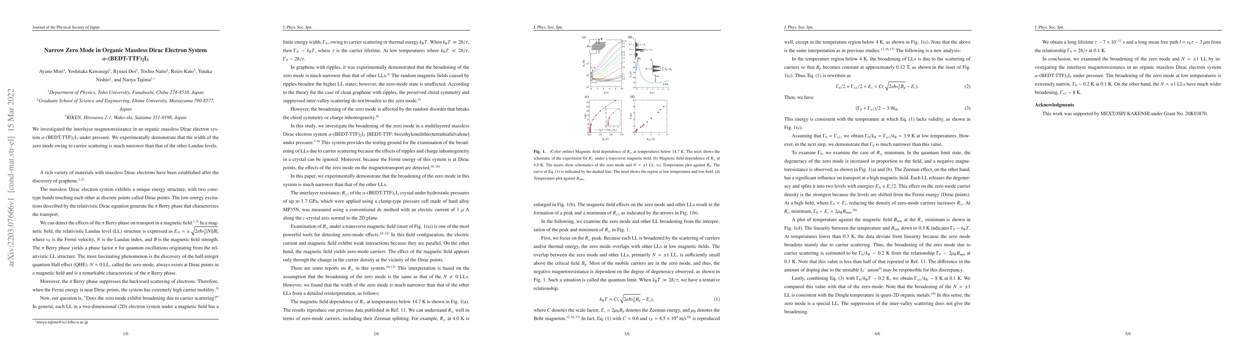 Thumbnail for Narrow Zero Mode in Organic Massless Dirac Electron System
  $\alpha$-(BEDT-TTF)$_2$I$_3$